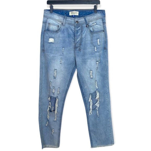 Hyper Denim Distressed Button Fly Jeans Mens size 32 x 25" inseam Straight Leg - Picture 2 of 11